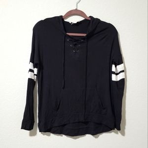 Lace up hoodie with white arm stripes